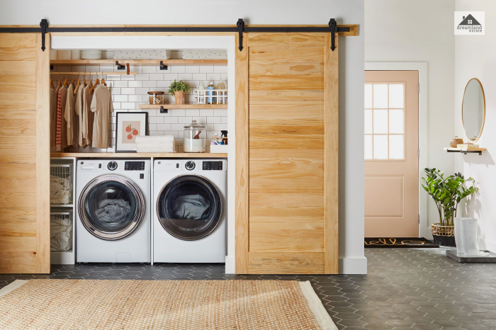 Put A Creative Touch With Hidden Laundry Book Shelves