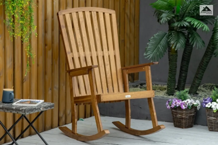 Porch With Classic Wooden Rocking Chairs